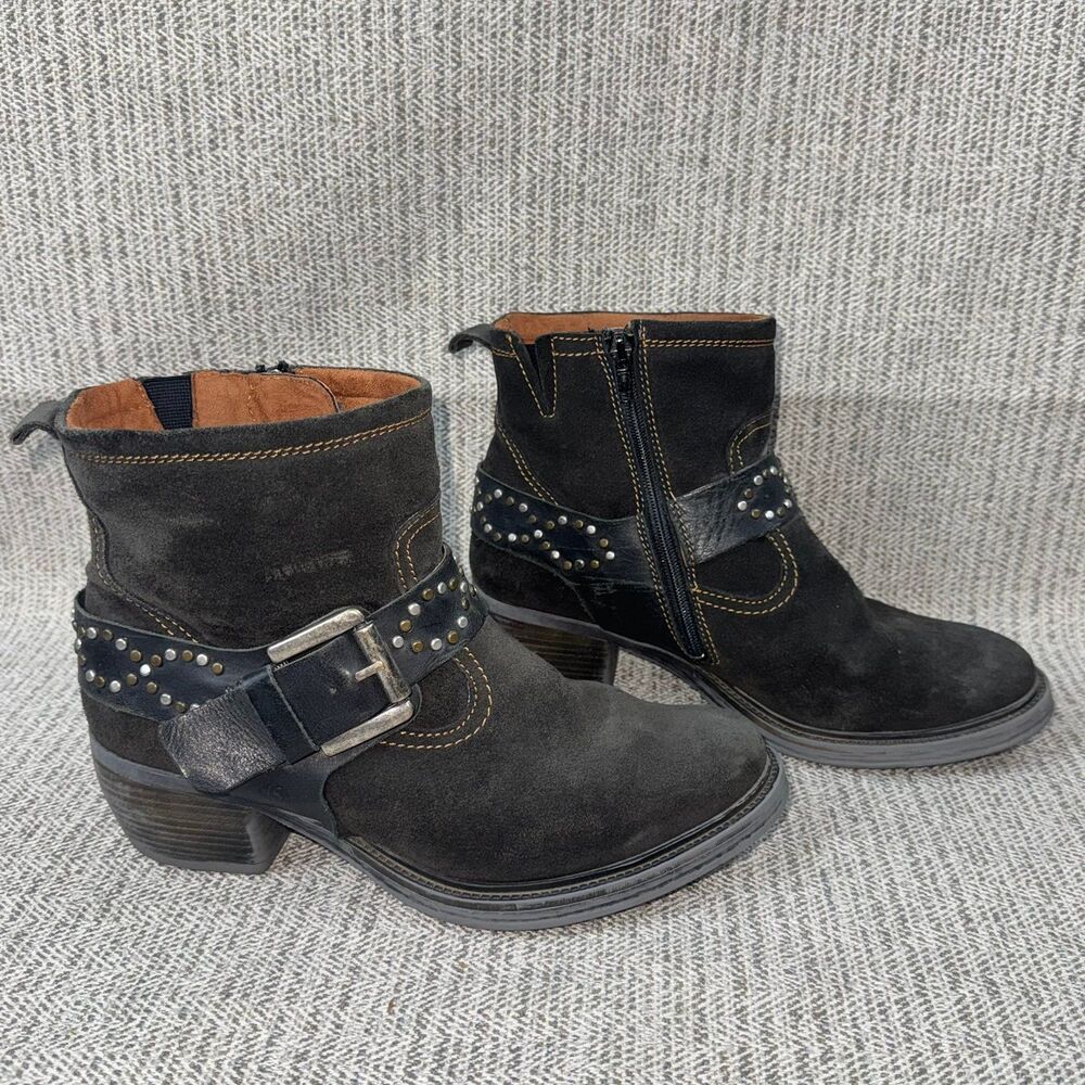 Josef Seibel Toni sz 8 Dk Brown/gray Suede Leather Ankle Boots Studded Buckle